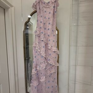 LoveShackFancy Pink and Blue Patterned Dress